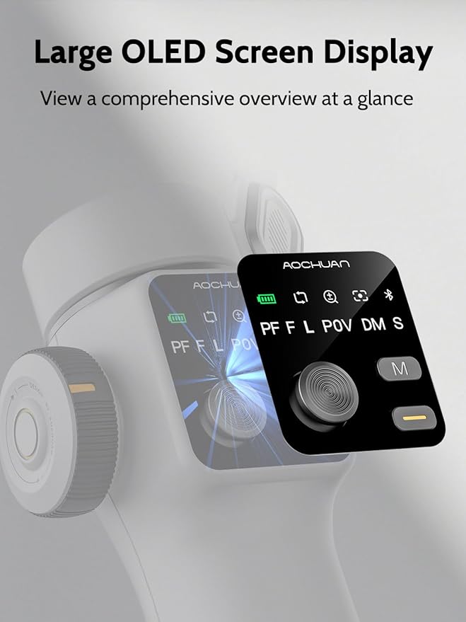 AOCHUAN Cellphone Gimbal for Video Recording w/AI Tracking,3 -axis Vlogging Gimbal stabilizer for iPhone w/OLED Display, Smartphone Holder w/7.8' Extension Rod, Trigger Button Smart V8(White)