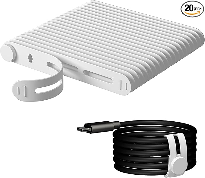 20Pcs Nearockle Reusable Cable Ties, Adjustable Silicone Cord Organizer Small Zip Ties for Charging Cords Earphone Computer Wire, Office Desk Cable Management Travel Accessories(White)