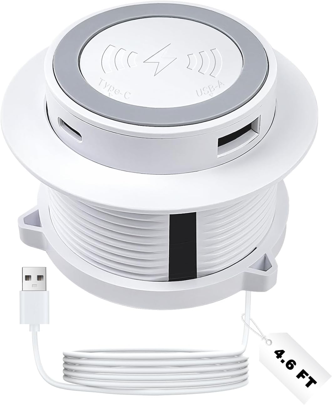 Desktop Charger, Pop up 15W Fast Retractable Desktop Charger, Invisible Charging Station with USB A and Type C Ports, Recessed Desktop Charging for Desk, Furniture - White (White)
