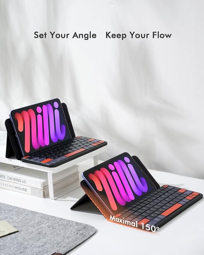 Universal Travel Keyboard Plus, New Dual Bluetooth Portable Keypad with 7-Color Backlit & Any-Angle Stand, Wireless Tablet Keyboard for iPad/Z Fold/Galaxy Tabs/Phones, Keypad for iOS/Android/Windows