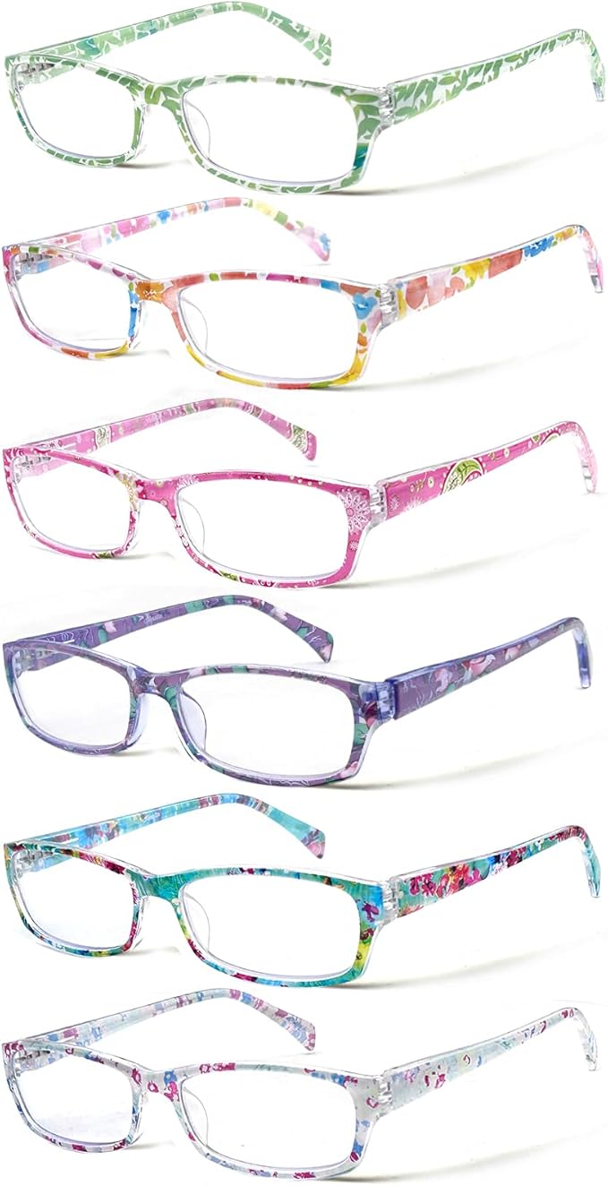 Henotin 6-Pack Reading Glasses Blue Light Blocking Anti Eyestrain Computer Reading Glasses for Women and Men Readers (Mix Color-D, 2.00, Diopters)