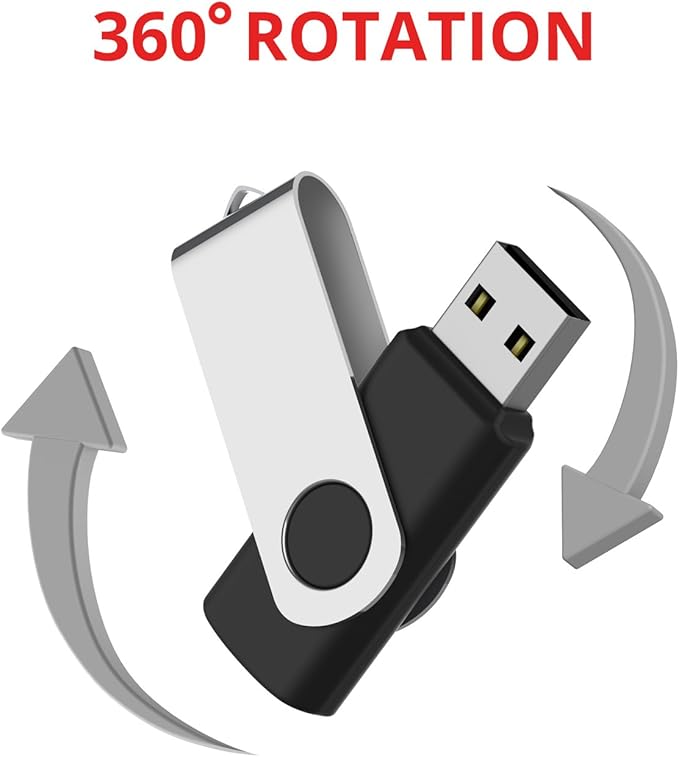 MOSDART No Logo USB2.0 2GB Flash Drive, Swivel Design with LED Indicator, Keychain Loop, FAT32 Memory Stick for Data Storage, Black(Pack of 10)