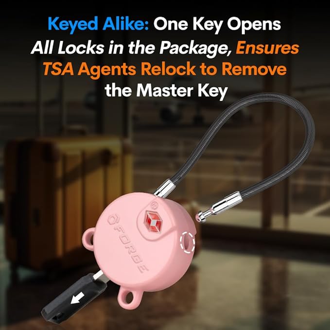 Forge TSA Approved Luggage Locks Ultra-Secure Dimple Key Cable Locks for Travel with Zinc Alloy Body- 2 Pink Locks