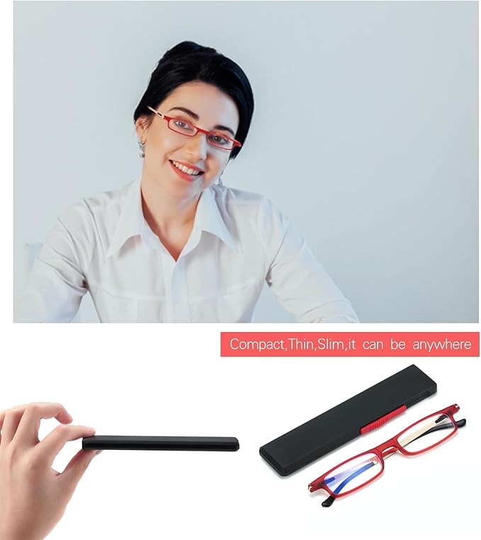 SKYOAK Ultra thin Lightweight Folding Reading Glasses Women Men TR90 Blue Light Blocking Anti UV/Eyestrain Foldable Compact Computer Readers Portable Unique Stretchable Slim Flat Case Red +1.75