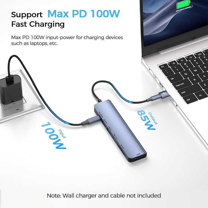 7-in-1 USB C Hub to Multiport USB Adapter Dock for Laptop, 4K USBC Docking Station to HDMI Splitter with 100W PD Charging, USBA&Type-C Data Ports, SD/TF Card Reader for MacBook Pro/Air, Lenovo,Desktop