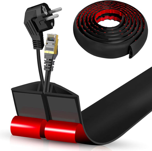 Floor Cord Cover Self Adhesive Cord Hider,10FT Cable Management, Extension Strip Protector for Wires, Prevent Cable Trips for Offices, Gyms, Exhibitions Cavity:0.47"(W) x 0.35"(H) Black