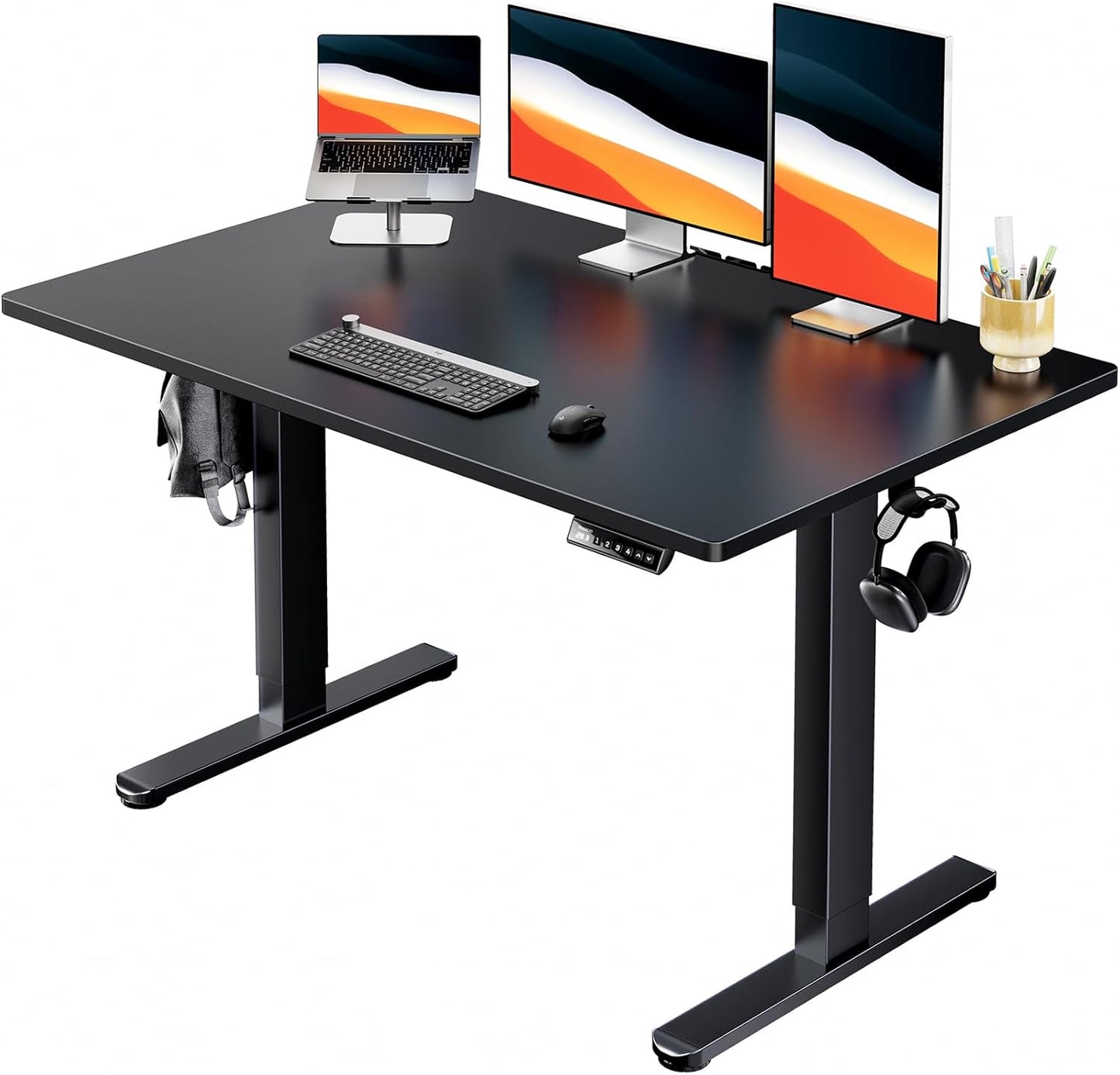 HUANUO Electric Standing Desk, 48" x 30" Whole Piece Desktop, Adjustable Height Computer Desk, 4 Height Memory Settings, Sit Stand Up Desk for Home Office, Black
