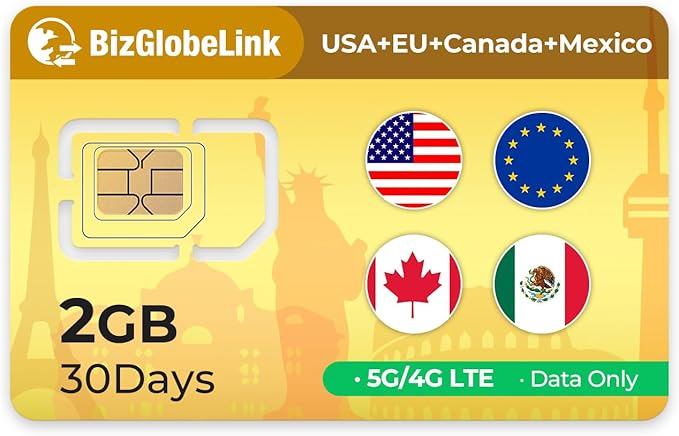 International Data SIM Card for Travel - Europe & USA & Canada & Mexico 5G/4G/LTE Coverage - No Contract, Easy Management, 3 in 1 SIM Data only No Phone Number