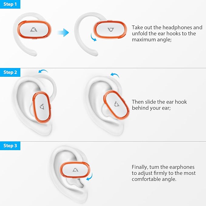 1Mii Open Ear Headphones, Wireless Sports Earbuds 60 Hours Long Playtime with Charging Case (White&Orange)