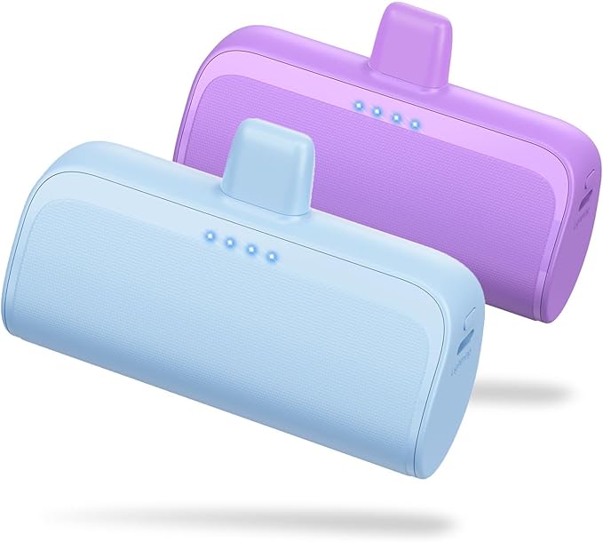 [2 Pack]Mini Portable Charger for iPhone 5200mAh,20W PD Fast Charging Power Bank,Ultra-Compact Battery Pack Travel Portable Charger Compatible with iPhone 14 13 12 11 X 8 7 6 Series,Purple +Light Blue
