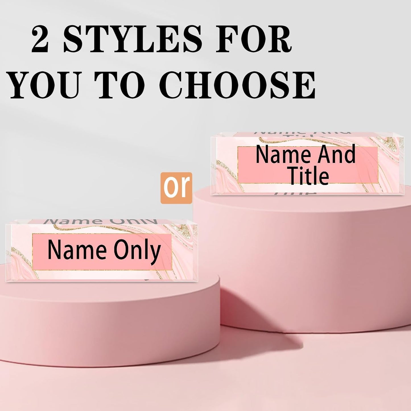 Name Plate for Desk Personalized, Acrylic Desk Decorations, Employee Appreciation Gifts, Custom Office Gifts for Coworkers, Boss, Teacher, Nurse (Pink Gold Marble)