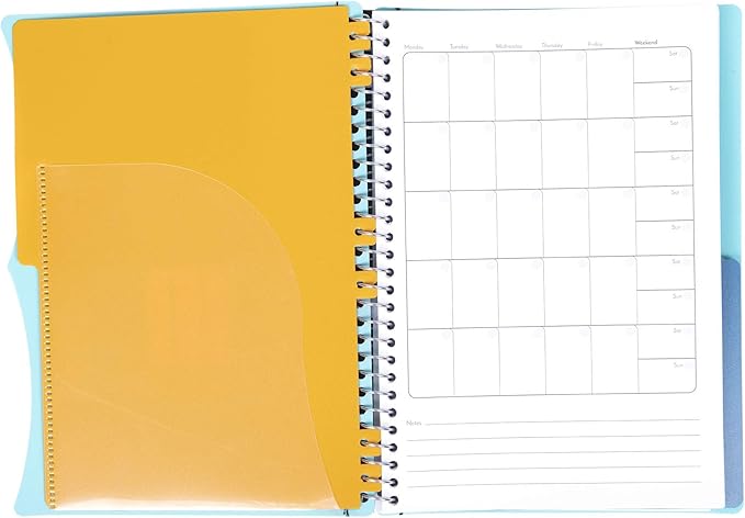 Mintra Office Durable PREMIUM Spiral Notebook, ((Teal, 2 Subject (6in x 9.5in)), Wire, Fabric Covered Coils, No Snags, Removable Adjustable Pocket Dividers, Ruler, Organization, Customizable