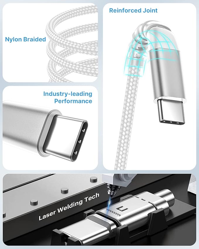 Aioneus USB C Cable, 2 Pack 3FT USBC Cable Fast Charging Cord 3A Type C Cable for Samsung Galaxy S24 S23 S22 S21 S20 A14 A15 A20 A32 A42 A53 A54, iPhone Series, Tablet, Pixel, LG, PS5(White)