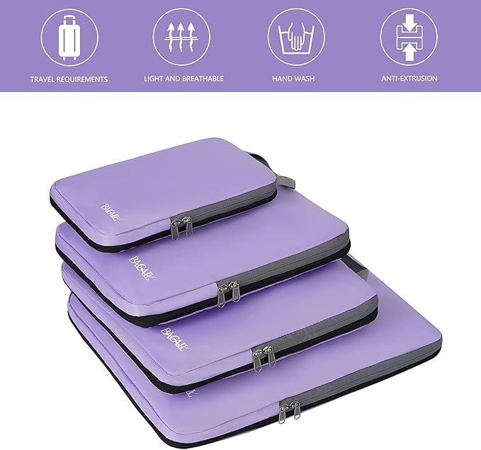 BAGAIL 4 Set/6 Set/8 Set Compression Packing Cubes Travel Accessories Expandable Packing Organizers(Lavender ClothPattern 4 Set)