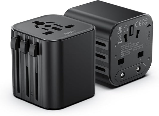 SooPii 2-Pack Universal Travel Adapter Worldwide, Travel Plug Adapter with AC Outlets(Type A C G I), Small International Socket Adapter for UK, US, Europe, Japan, Ireland, Australia 200+ Countries