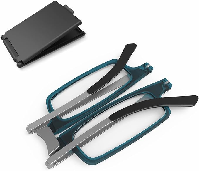 Case Upgrade Ultra-light and Thin Foldable Reading Glasses Folding Readers for Men Women Compact Portable Rectangle Eyewear Case (Teal, 2.5)