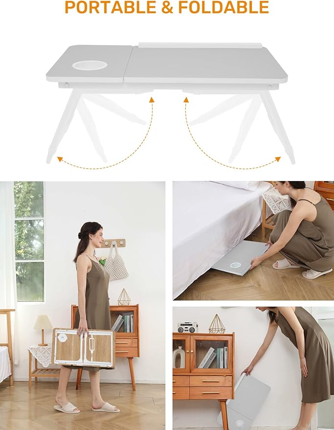 Lap Desk for Couch/Sofa/Floor, 5-Angle Adjustable Bed Desk with Foldable Legs &Cup Holder, Light Weight Bed Tray Table for Writing/Eating/Reading, Portable Laptop Stand for Adults, Kids
