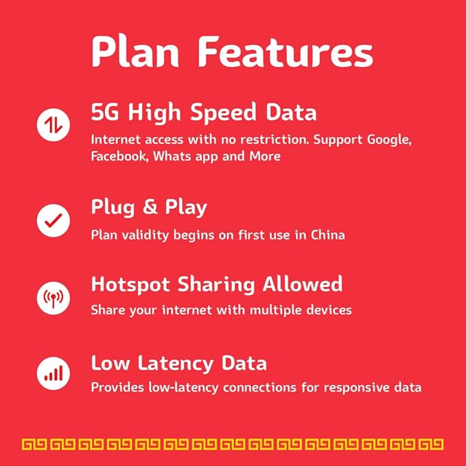 TSIM China SIM Card 30 Days | 5GB High Speed Data | Auto Activating | Hotspot Sharing Allowed | Support Google, Facebook, Whats app and More. Data Only No Voice.