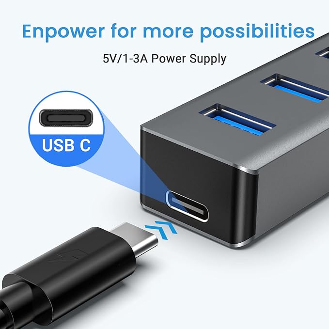 USB 3.0 hub, atolla 7-Port Multi USB Aluminum hub, 1m Extension Cable USB Splitter, Suitable for PC, Laptop, MacBook Pro, etc.