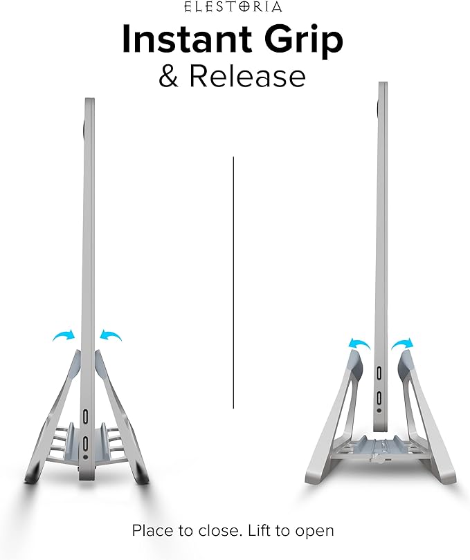 Elestoria Vertical Laptop Stand Holder- Adjustable Laptop Holder Vertical fits All MacBook, Chromebook & Gaming Laptops - Silver