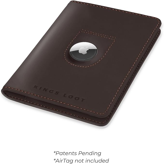 Kings Loot Passport Holder Wallet – RFID Blocking Leather Travel Wallet with Built-in Airtag Holder – Holds 1-6 Cards & Passport – Easy Pull Tab – Slim & Stylish Wallets (Truffle/Premium Engraved)