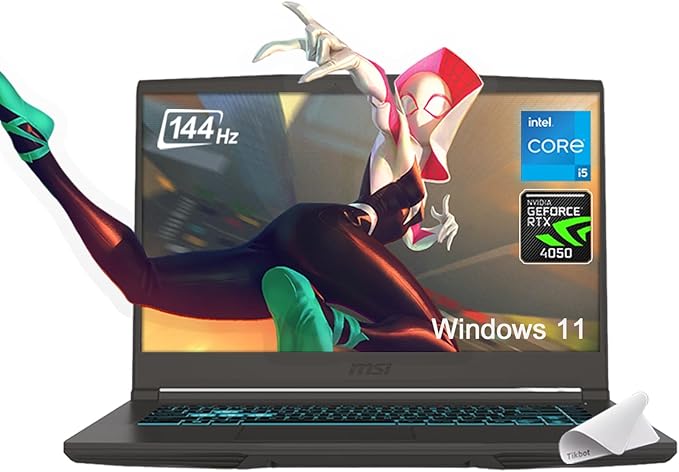 MSI Thin 15 Gaming Laptop, 15.6" FHD Thin Bezel IPS 144Hz, Intel Octa-core i5-13420H (Beats i7-11800H), GeForce RTX 4050, USB-C, Windows 11, w/Mouse Pad(16GB RAM | 1TB PCIe SSD)