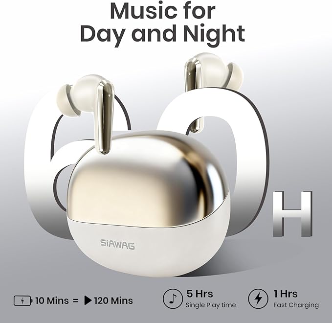 Wireless Earbuds Bluetooth 5.4 Light Weight in Ear Earphones 10mm Drivers with Powerful Bass IPX5 Waterproof Headphones 60H Long Playtime Bluetooth Headphones ANC ENC Noise Cancelling Khaki