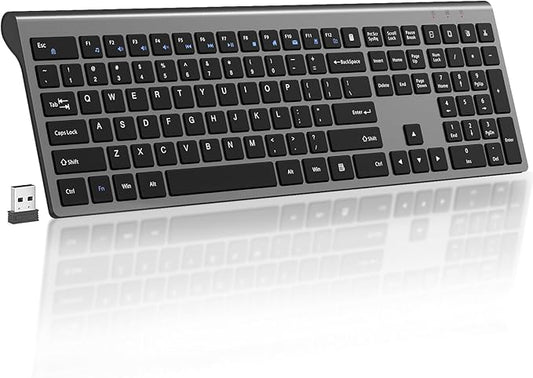 2.4G Wireless Slim Silent Full-Size Keyboard with Numeric Keypad, Calculator Button, USB Receiver, Fn Lock, Ultra-Thin Scissor Switch Design, Computer Keyboard for Laptop PC Windows Mac