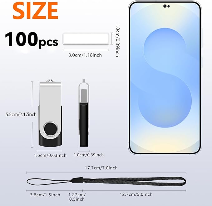 AreTop 100 Pack 8GB USB Flash Drives Bulk of 2.0 Thumb Drives Pack 8GB USB Drive Bulk Pen Drive Zip Drive Memory Stick with Lanyard for Storage and Backup (Mixed Colors 100pcs)