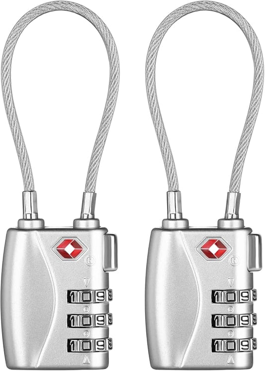 ZHEGE TSA Wire Lock 2 Pack Cable Luggage Lock with Alloy Body for Suitcase, Baggage, Backpack, Pistol Case (Silver)