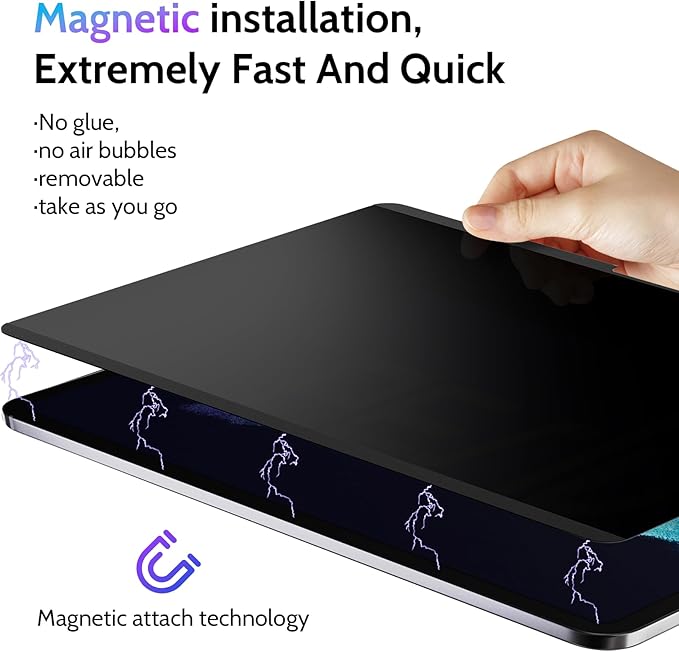 Magnetic Privacy Screen Protector for iPad Pro 13 Inch 7th (2024, M4), Removable Anti Blue Light Glare Spy Private Filter, High Sensitive Bubble-Free Easy Install Black Security Screen