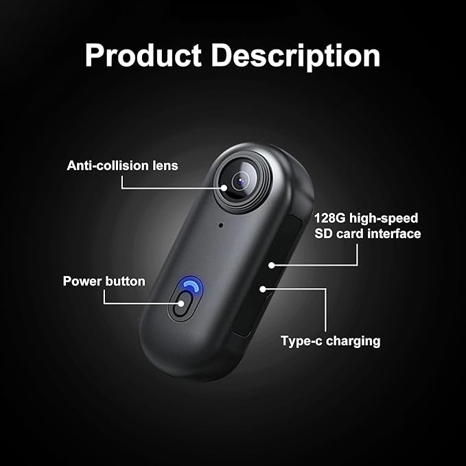 4K Thumb Action Camera | 128G Sports Camera for POV Photoshooting: Waterproof Sports Camera The Size of a Thumb Suitable for Running Cycling Swimming Hiking Adventure Etc (White)
