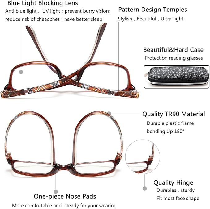 EYEURL Reading Glasses For Men Women - Blue Light Blocking Glasses Reduce Eyestrain - 2 Pack TR90 Frame Lightweight +2.5