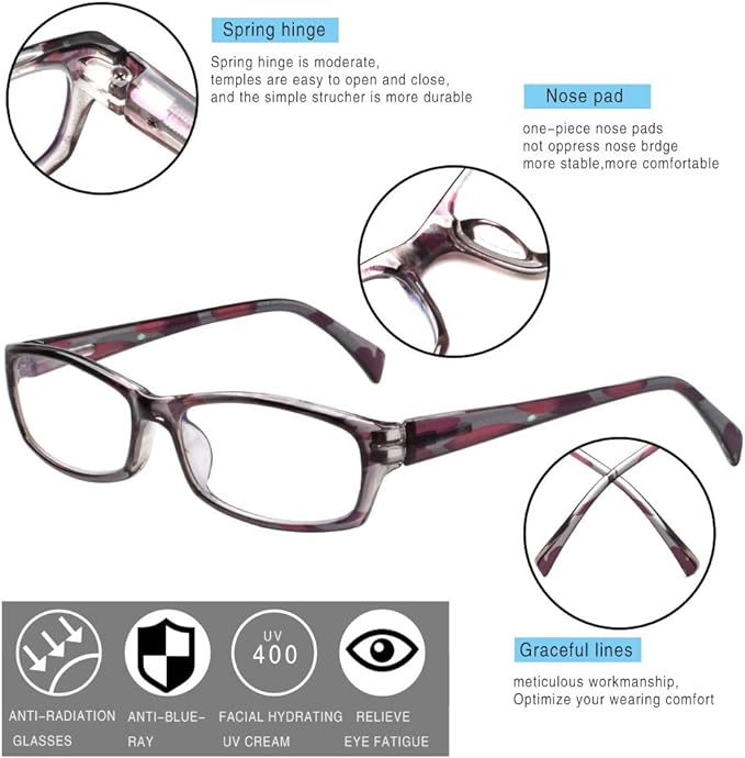 Henotin 5-Pack Reading Glasses Blue Light Blocking Anti Eyestrain Computer Reading Glasses for Women and Men Readers (5 Pairs Mix Color, 3.00)