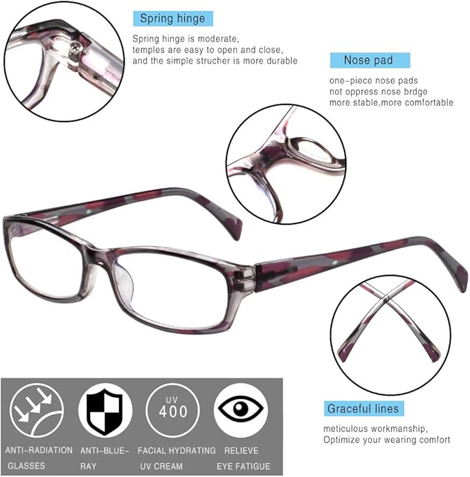 Henotin 5-Pack Reading Glasses Blue Light Blocking Anti Eyestrain Computer Reading Glasses for Women and Men Readers (5 Pairs Mix Color, 1.75)