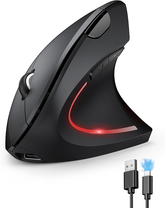 TECKNET Ergonomic Mouse, Rechargeable Vertical Ergo Mouse Wireless 800-4800 Levels 5 Adjustable DPI, Silent 2.4GHz Optical Carpal Tunnel Mouse for Right Hand, USB Wireless Mice for Laptop, PC