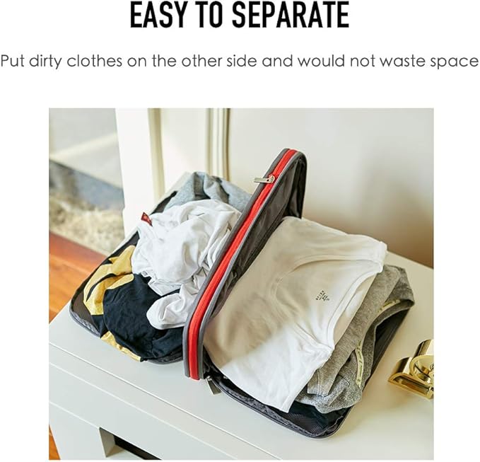 Bee Nesting Waterproof Compression Packing Cubes 5/6/8 sets, Large Travel Packing organizers for Carry on Luggage, 2 Sides Expandable Storage Bags (Black Red, 9L)