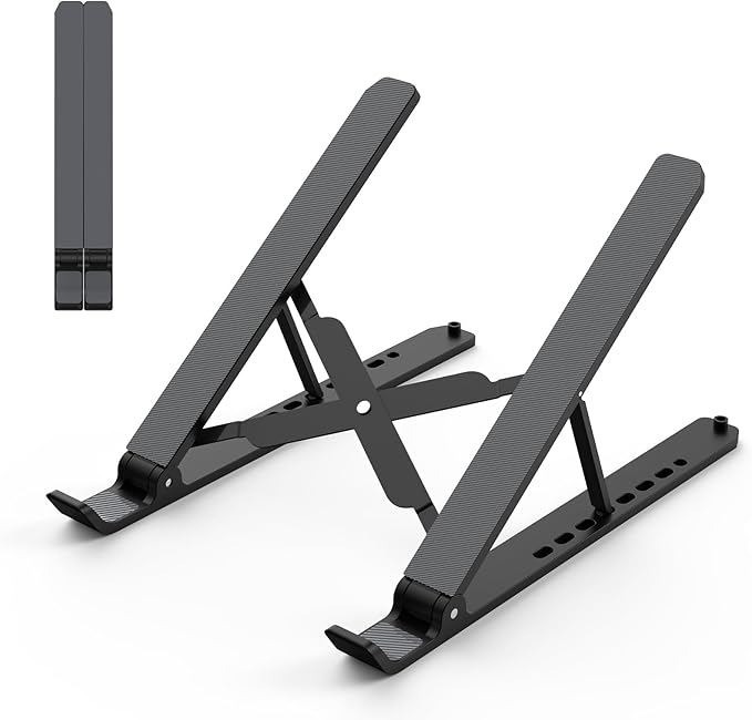 Laptop Stand for Desk, Adjustable Laptop Riser ABS+Silicone Foldable Portable Notebook Holder, Ventilated Cooling Notebook Mount Computer Stand for 10-15.6” Laptops,Tablets-Black