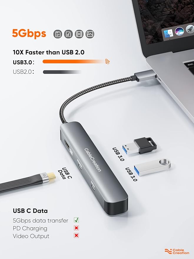 CableCreation 7-in-1 USB-C Hub with 4K 60Hz HDMI, 100W PD, 2 USB 3.0 5Gbps Data Ports, SD/TF Card Slots for Steam Deck, MacBook Pro/Air, iPad Pro, Pixelbook, XPS