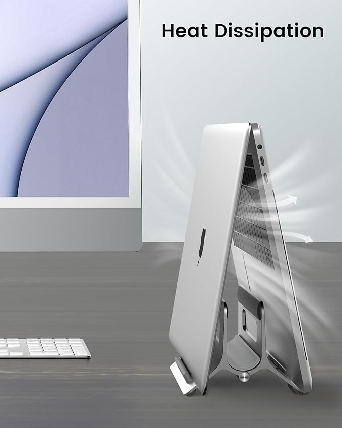SODI Vertical Laptop Stand for Desk, Gravity Auto Lock Vertical MacBook Stand, Aluminum Laptop Vertical Dock Stand Holder Compatible with MacBook Pro, MacBook Air, Silver