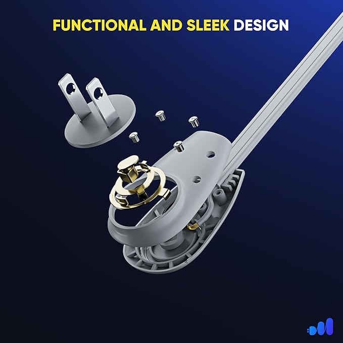 Maximm 15 Ft Extension Cord, 2 Prong, 360° Rotating Flat Plug, UL Certified, White – Space-Saving Indoor Power Cord for Tight Spaces, Polarized