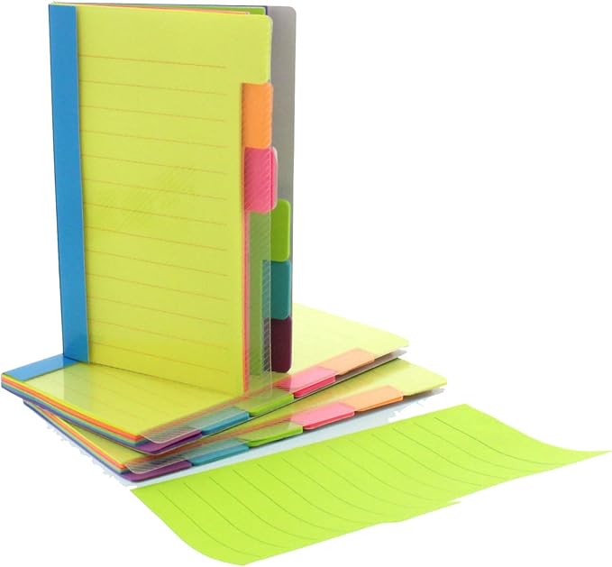 Redi-Tag Divider Sticky Notes, Tabbed Self-Stick Lined Notepads, Adhesive Notes for School, Home and Office, 120 Ruled Notes, 4" x 6", 2 Books Per Pack, Assorted Colors (B10290)