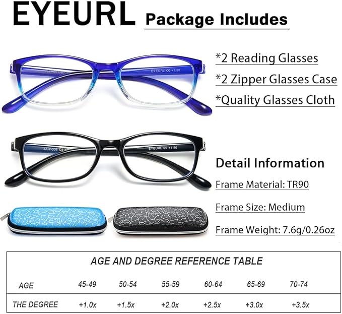 EYEURL 2 Pack Reading Glasses Blue Light Blocking Readers for Women-TR90 Lightweight Computer Reading Glasses Stylish Rectangular Frames Eyeglasses+2.0