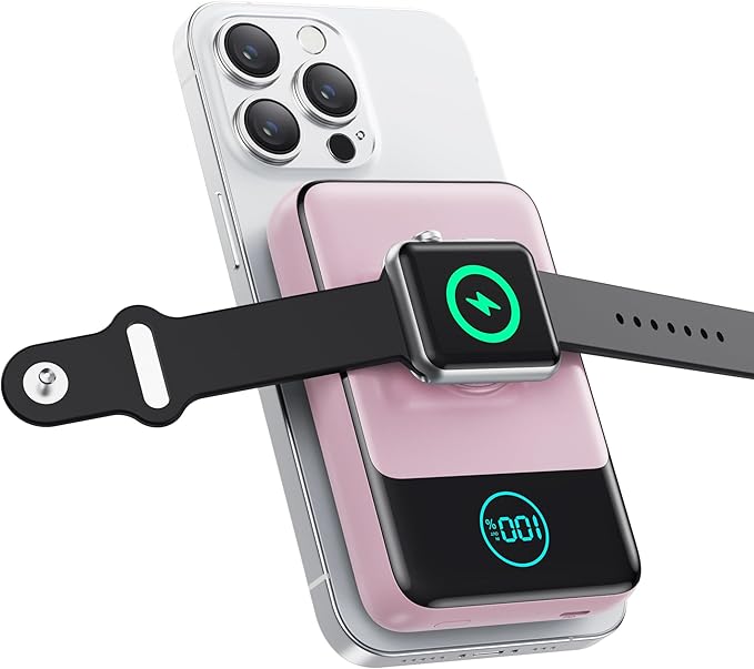 Magnetic Portable Charger for iPhone, 3-in-1 10800mAh Qi2 15W Wireless Power Bank with iWatch Charger,30W PD Fast Charging USB-C LCD Display Battery Pack for Magsafe,iPhone 16/15/14/13/12, Apple Watch