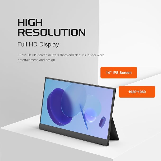 Portable Monitor, 14" Small Screen with 1920x1080P, Gaming Monitor for PC/Laptop/Console, Ultra-Slim Portable Monitor, PC Screen for Office, Study & Travel with Magnetic Leather Cover