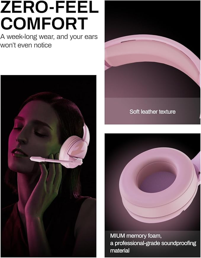 acer Wireless Gaming Headset, PS5 Headset with 2.4GHz for Ps5, Ps4, PC, Switch, Bluetooth 5.3 + 100Hrs Gaming Headphones with Noise Canceling Mic for Laptop, Mobile, Mac, 50mm Drivers (Pink)