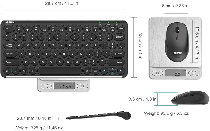 Arteck 2.4G Wireless Keyboard and Mouse Combo Ultra Compact Slim Stainless Full Size Keyboard and Ergonomic Mouse for Computer/Desktop/PC/Laptop and Windows 10/8/7 Build in Rechargeable Battery