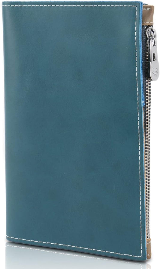 Real Leather Wallet Slim RFID Blocking Passport Holder Travel Document Organizer Blue (Dark Blue)