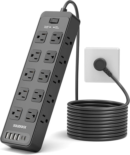 Flat Plug Power Strip Surge Protector with 20 AC Outlets 6 USB Ports, 1875W/15A, 2700 Joules, 6 Ft Heavy Duty Extension Cord with Multiple Outlets for Home, Office, Dorm, Gaming,ETL Listed
