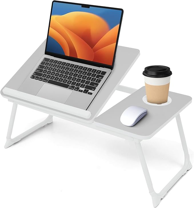 Lap Desk for Couch/Sofa/Floor, 5-Angle Adjustable Bed Desk with Foldable Legs &Cup Holder, Light Weight Bed Tray Table for Writing/Eating/Reading, Portable Laptop Stand for Adults, Kids